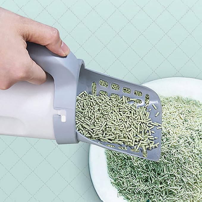 Cat Litter Scoop with Integrated Detachable Deep Shovel – Leakproof Pooper Scooper for Cat with Waste Box & 6 Rolls Odor-Control Litter Bags, Large Capacity Portable Cats Litter Disposal System