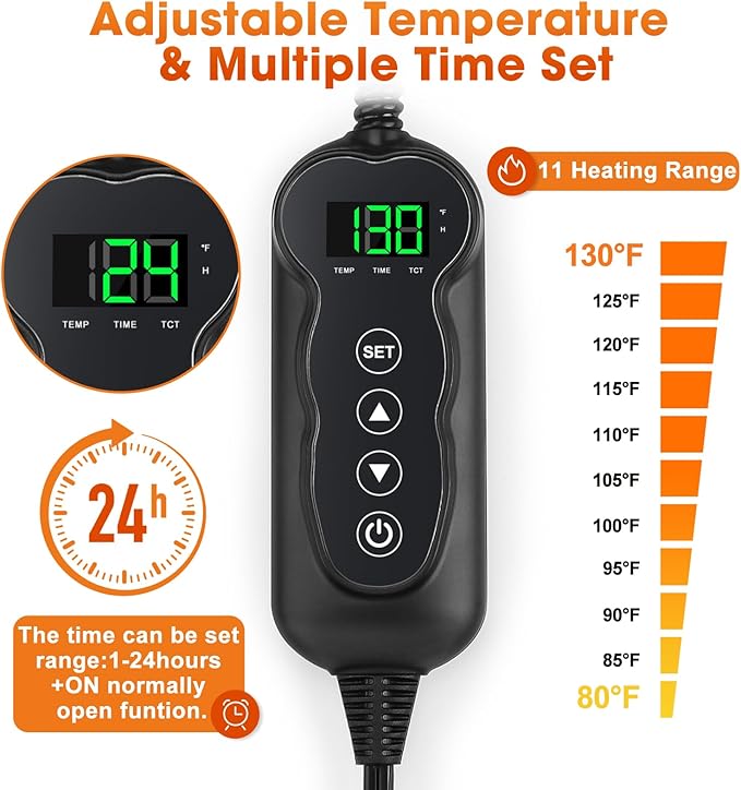 GASUR Heated Dog Bed, Waterproof Cat Heating Pad with Timer Temperature Adjustable, Indoor Heated Electric Pet Bed for Cats Dogs, Auto Power-Off, Anti-bite Pet Heated Pad, 28''x20'', Medium