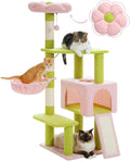 Flower Cat Tree 47.2" Multi-Level Cat Tower with Sisal Covered Scratching Posts, Cute Cat Condo for Indoor Small Medium Cats, Pink Top Perch, Fluffy Ball, Pink