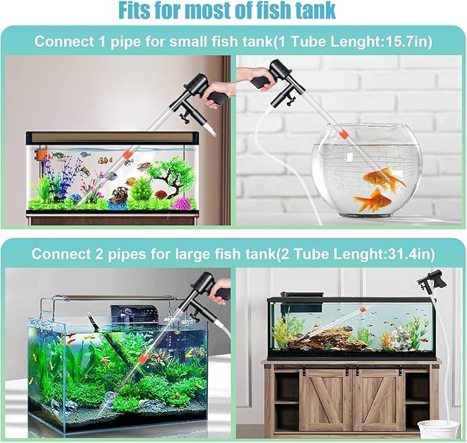 Aquarium Gravel Cleaner Siphon Fish Tank Vacuum Cleaner for Absorb Dirt Wash Sand Algae Scrapers Water Changer Gravel Washer Aquarium Thermometers Fish Net kit for Fish Tank Cleaning Gravel and Sand