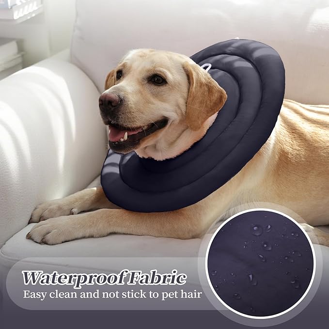 IDOMIK Dog Recovery Collar, Waterproof Soft Dog Cone After Surgery, Comfy Protective Elizabethan Collar Alternative for Dogs Cats, Adjustable Pet Neck Donut Cone Anti-Licking Biting Wounds,Grey,M