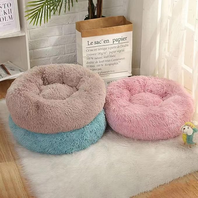 Dog Bed for Small Medium Large Dogs Cats, 20 inch Calming Washable-Round Cozy Soft Pet Bed for Puppy and Kitten with Slip-Resistant Bottom