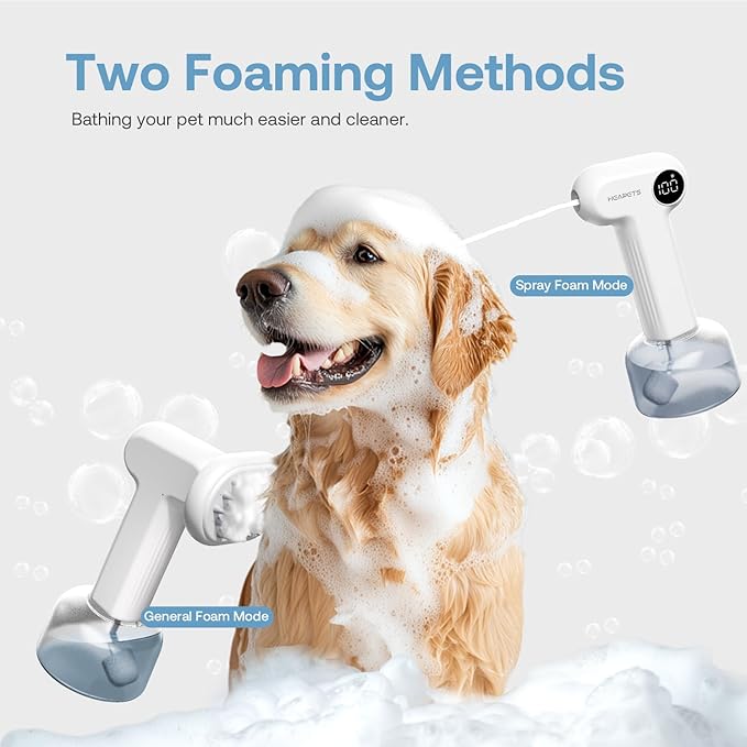 Electric Dog Shampoo Dispenser with Shampoo Brush, Shampoo Foamer for Dogs Bathing, Massaging and Grooming, Two Foaming Modes, Rechargeable Dog Foam Sprayer for Short and Long Haired Pet