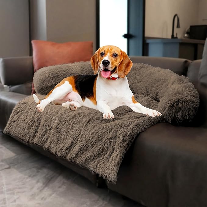Tinaco Calming Dogs/Cats Bed Mats, Dog Pad Washable Removable Couch Cover, Plush Long Fur Mat for Pets, Waterproof Lining, Perfect for Small, Medium and Large Dogs and Cats (Desert Brown, 36"x31")