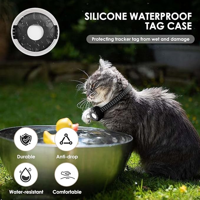 Cat Tracker, GPS Tracker Compatible with Apple Find My App(Only iOS), Waterproof Cat Tracker Collar with Bell and Safety Elastic Buckle, No Monthly Fee Pet Tracker, Up to 1-Year Battery