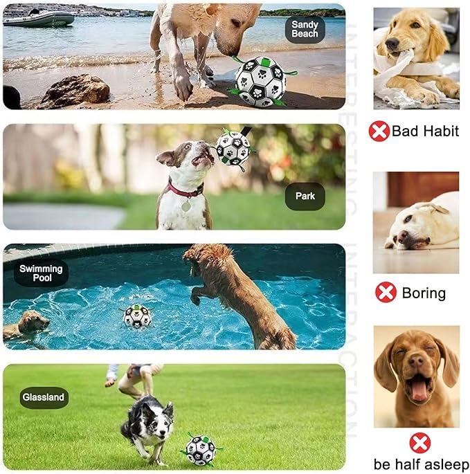 Amasiver Dog Soccer Ball Toys with Straps - 9 inch Large Herding Ball, Interactive Toys for Tug of War, Birthday Gifts,Water Toy, World Cup Sturdy Balls for Medium Large