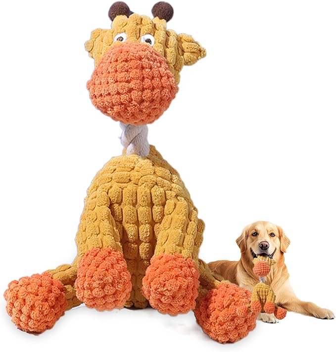 2025 New Dog Toys, Indestructible Plush Dog Toy, Dogs Toys for Aggressive Chewers, Dogs Squeaky Chew Toy for Indoor Pups Teething (Orange 1pcs)