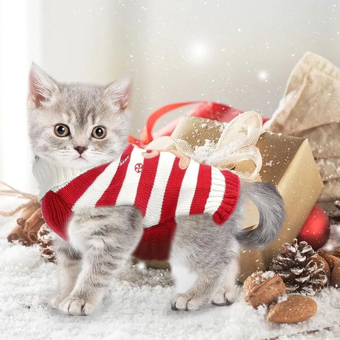 Dog Christmas Sweater Xmas Pet Clothes Cute Striped Gingerbread Man Costume Holiday Puppy Cat Jumpers Outfits New Year Gifts for Small Medium Large Dogs(Red Gingerbread Man,XXS)