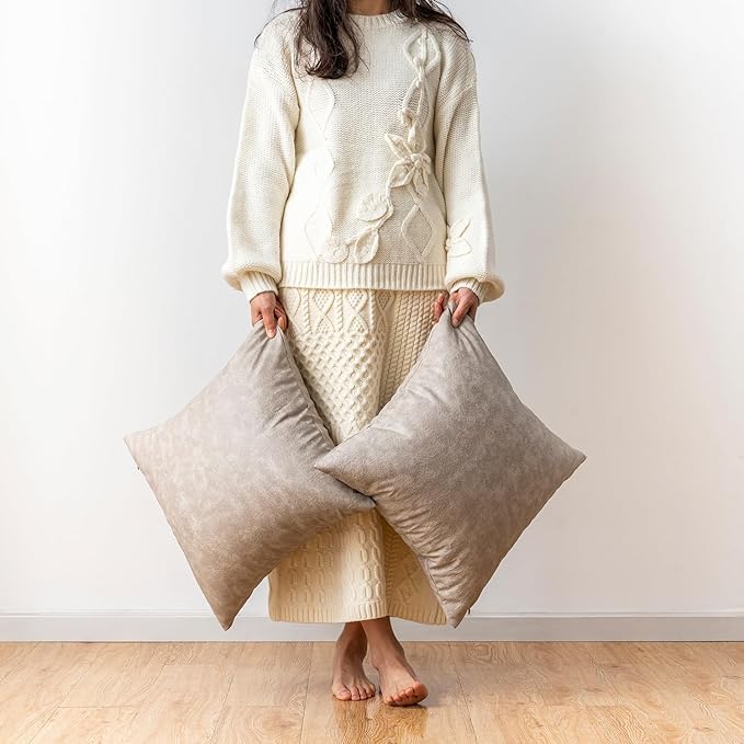 Pack of 2 Oversized Leather Pillow Cover Neutral Decorative, Grey Modern Boho Abrasion Floor Cushion Covers, for Home Decor Outdoor Waterproof Pet Hair Resistant Throw Pillow Covers 28x28 inch