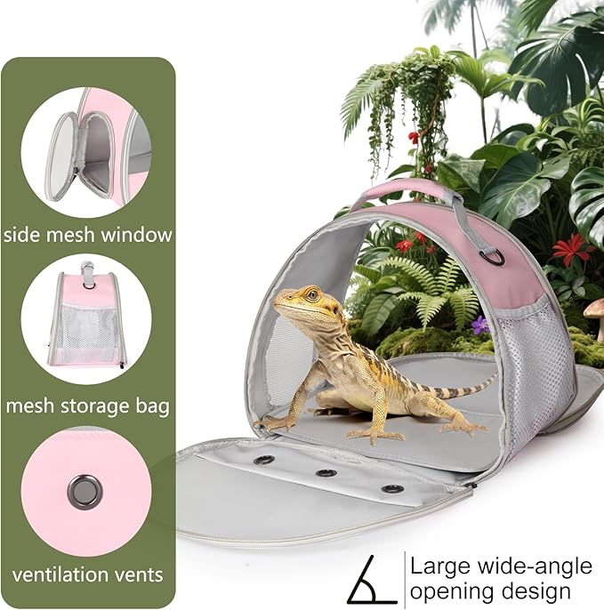 Ventilation Carrier for Bearded Dragon,Guinea Pig Carrier,Guinea Pig Carrier for 2,Reptile Travel Carrier for Lizards Sugar Glider Hedgehog Rat Parrot Birds,Airline Approved Pink
