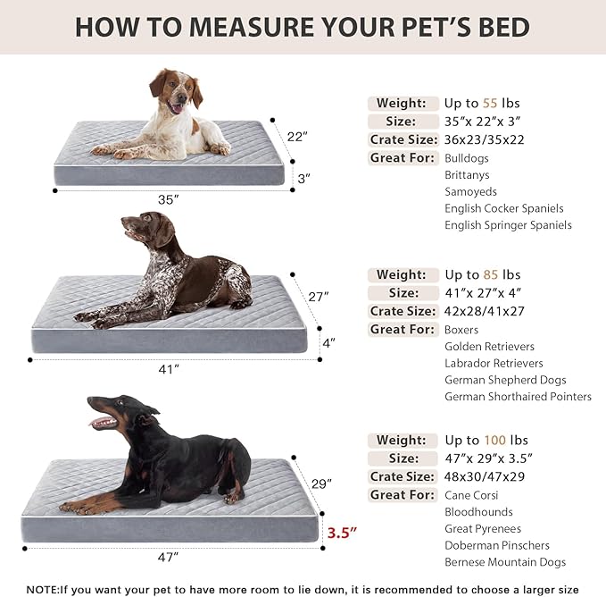 WNPETHOME Orthopedic XXL Dog Beds Large Sized Dog, Waterproof Extra Large Dogs Bed with Removable Washable Cover, Multi-Needle Quilting Dogs Crate Bed