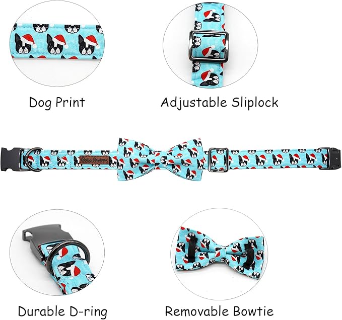 Dog Collar, Christmas Dog Collar Plaid Pet Collar Bow Holiday Bows Girl Boy Puppy Collar Adjustable Pet Collar for X-Small Dogs