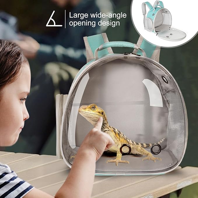Bearded Dragon Travel Backpack with Harness and Leash Set,Lizard Backpack Travel Carrier,Space Capsule Clear Bubble Window Astronaut Reptile Carrier Backpack, Airline Approved