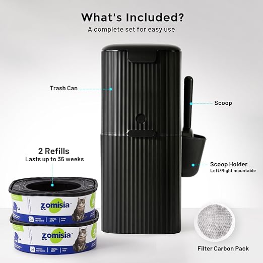 Cat Litter Trash Can for Odor Control, Hands-Free Patent Structure Litter Disposal System with 2 Refill Cartridge Dual-Color Bags Last Up to 36 Weeks