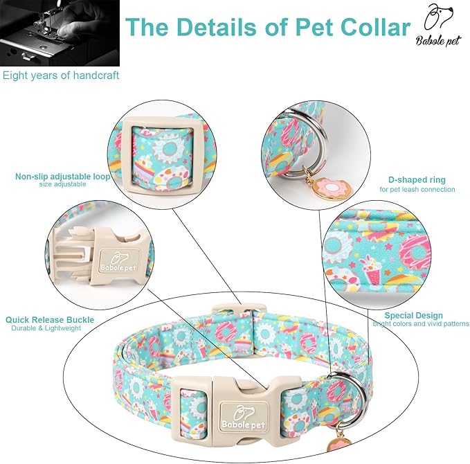 Adjustable Summer Dog Collar, Cute Mint Dessert Dog Collars for Puppy Small Dogs, Lightweight Quick-Release Buckle Collar for Boy&Girl Dogs XS
