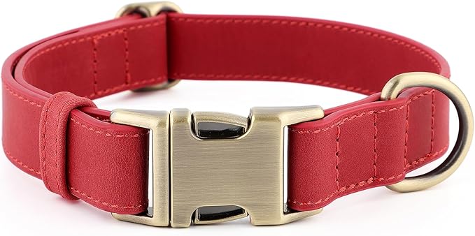 Plutus Pet Genuine Leather Dog Collar – Adjustable Pet Collar with Quick Release Metal Buckle, Soft Real Leather for Small Medium Large Dogs, Heavy Duty & Skin-Friendly (Red, L)