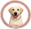 Dog Collar Cuban Link Rose Glod Crystal Dog Necklace Metal Chain Collar with Design Secure Buckle Pet Collar Jewelry Accessories for Small Medium Large Dogs Cats(Rose Glod 14inch)