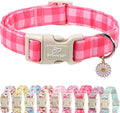 Girl Dog Collar for Medium Dogs - Cute Pink Plaid Puppy Collar, Soft Adjustable Spring Summer Female Dog Collars with Quick Release Buckle M