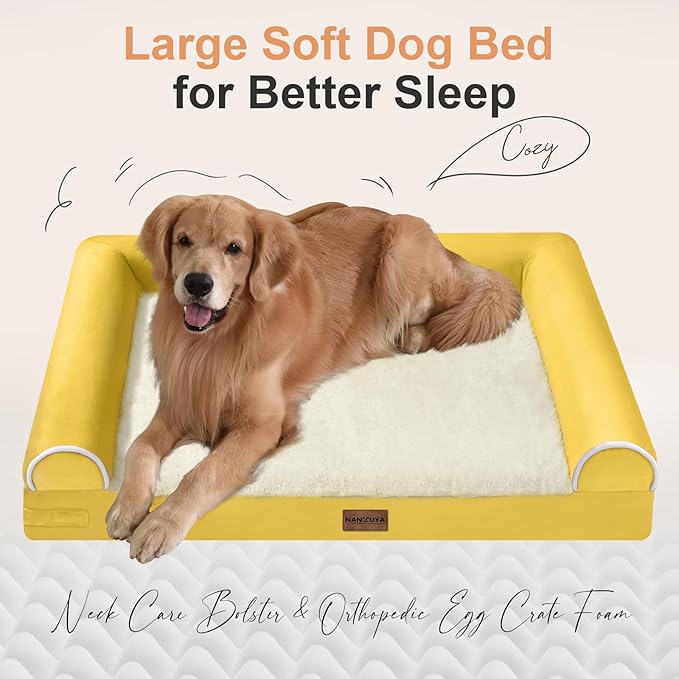 Large Dog Bed Orthopedic Washable: Beds Bolster XL Bed Medium Large Dogs Egg Crate Foam Couch Sofa Waterproof with Removable Cover - Ginger