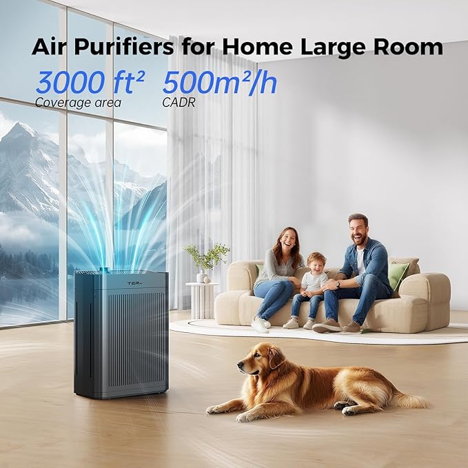 Air Purifiers for Home Large Room Up to 3000 Sq Ft with Washable Filters, H13 HEPA, Dual-Sided Air Intake, PM2.5 Sensor, 22dB Quiet Air Cleaner for Bedroom, Pets, Dust, Smoke, Pollen