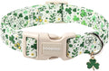 DOGWONG St Patrick's Dog Collar, Green Clover Pet Collar Cotton Holiday Pet Collar Cute Puppy Collar Adjustable Pet Dog Collars for Large Dogs,L
