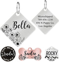 Ultra Joys Stainless Steel Pet ID Tags - Personalized Front and Back Engraving, Customized Dog and Cat Tags, Optional Engraved on Both Sides, Diamond Flower Silver Large