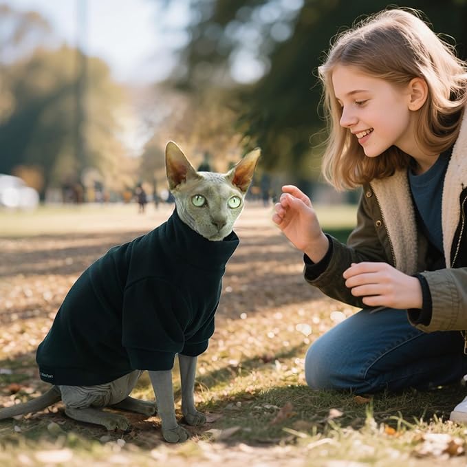 Fleece Sphynx Cat Clothes Soft Hairless Cat Clothes Pullover Cat Sweater for Chihuahua All Season Light and Warm Kitten Cloth for Cats Only Puppy Clothes Small Dog Sweater (Black, X-Large)