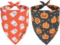 ADOGGYGO Halloween Dog Bandanas 2 Pack, Reversible Pumpkin Ghost Scarf, Premium Fabric, Adjustable Fit Orange Black Halloween Bandanas for Medium Large Dogs (Large)