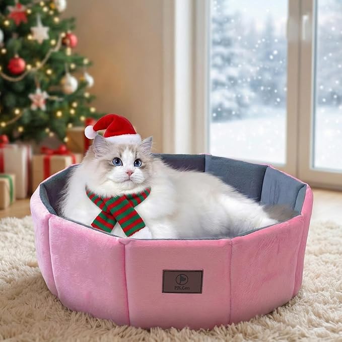 PJYuCien Premium Orthopedic Memory Foam Round Pet Bed for Large Cats, Small Dogs & Puppies - 20" Indoor Donut Cuddler with Non-Slip Bottom, Machine Washable, Supports Pets Up to 18 lbs, Pink