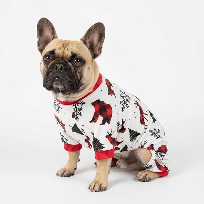 Fitwarm Reindeer Dog Christmas Pajamas, Winter Doggy Clothes for Small Dogs Boy Girl, Fleece Dog Onesie with Feet, Holiday Pet Outfit, Black, White, Red, Small