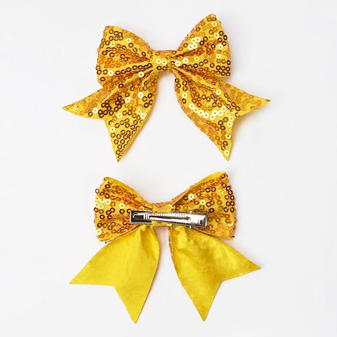 3-inch Sequined Bow Hair Clips For Baby Girls, Toddler, Kids and Young Women Birthday Party Wedding Christmas Occasions Pet Accessories Set of 2 (Champagne)