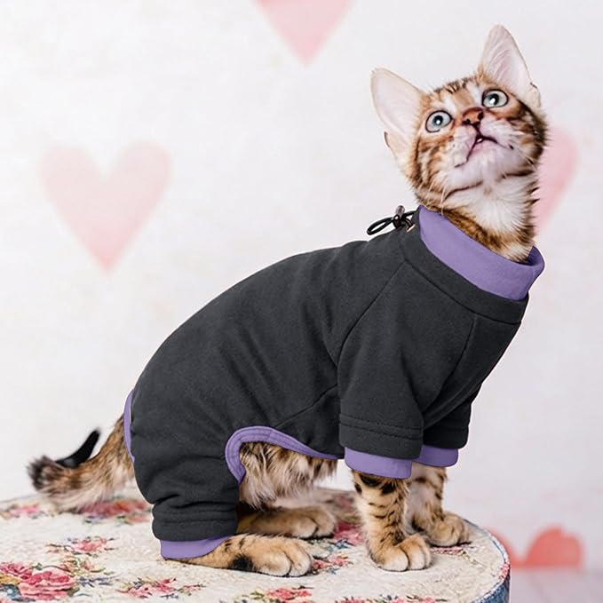 Pumyporeity Sticky Cat Clothes - Soft Cat Sweater for Hair Loss Prevention, Recovery Suit After Surgery, Black, XS