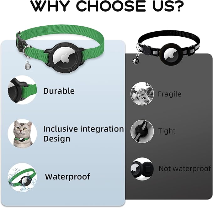 AirTag Cat Collars, Stretchy Collar with Apple AirTag Holder and Bell, Breakaway Ultra Design Elastic GPS Tracking Collars for Cats and Puppies, (7.5-12.5 Inch), Emerald Green