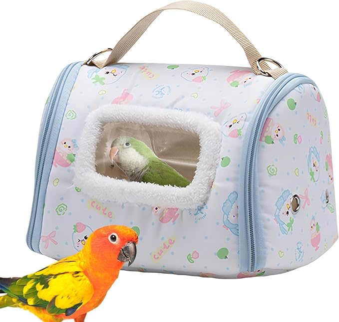 Bird Travel Carrier - 450g Lightweight Parrot Transport Box, Warm Velvet Cage with Clear Viewing Window, Safe Stainless Steel Hardware | for Parakeets, Cockatiels, Canaries, Outdoor Hiking Trips