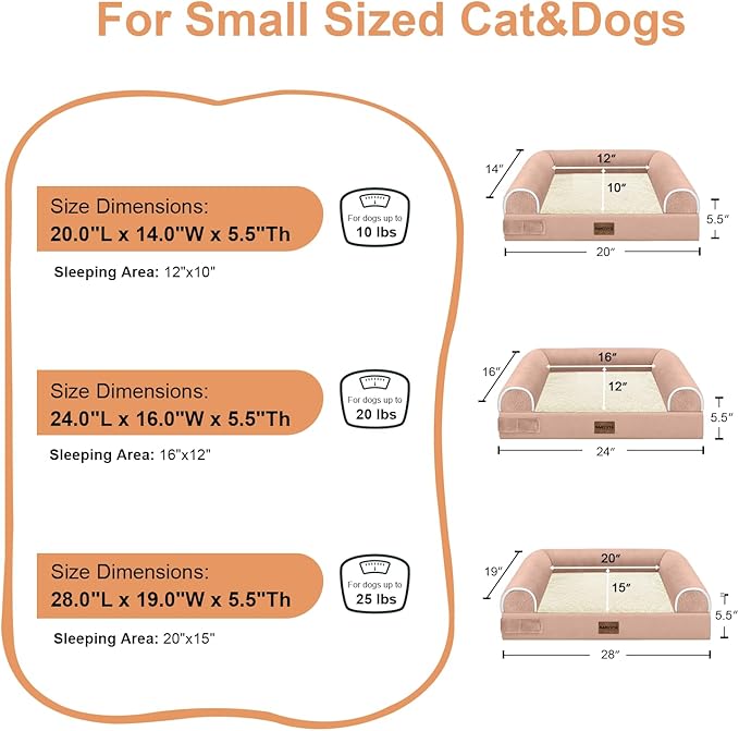 Small Dog Bed Orthopedic Washable: Beds Bolster Small Sized Dogs Bed Egg Crate Foam Couch Sofa Waterproof with Removable Cover - Pink