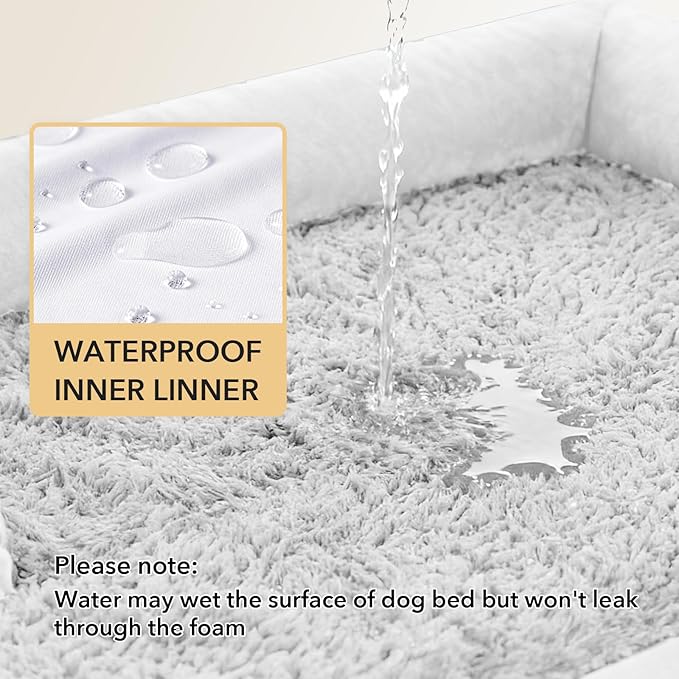 Orthopedic Dog Beds for Large Sized Dogs, Waterproof Egg Crate Foam Medium Dog Couch Beds for Crate 35x22Inch, Washable Pet Beds with Removable Cover and Nonskid Bottom, Grey White