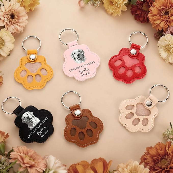 Eunigem Personalized Pet Hair Keychain for Dogs Cats-Custom Paw Keychains for Dog Hair-Shaped Leather Keychain,Pet Memorial Gifts Remembrance Accessory Refillable Keepsake for Bag or Key (Color-6)