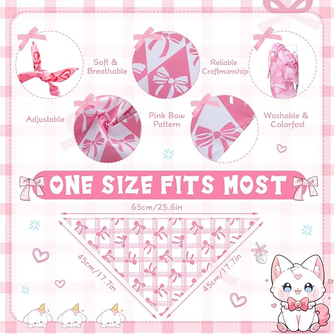 Kacctyen 50 Pcs Pink Dog Bandanas Bulk Spring Bandana for Dogs Grooming with Aesthetic Bowknots Pattern Adjustable Scarf Bib Washable for Small Medium Large Puppy Cats Pets Costume Accessories