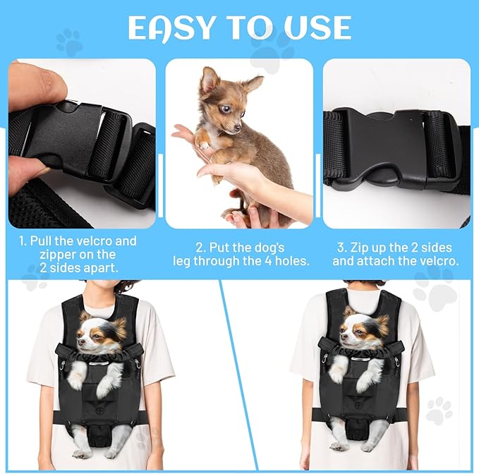 Petmolico Pet Dog Carrier Backpack, Adjustable Dog Legs-Out Front Backpack, Hands-Free Cat Pup Front Carrier Travel Bag, Easy-fit for Traveling Hiking for Small Medium Dogs, XL, Black