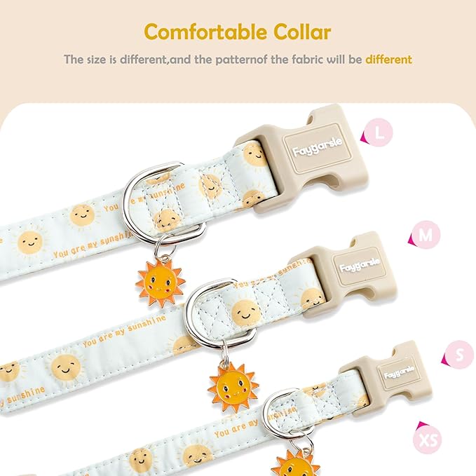Faygarsle Sunshine Pattern Dog Collar, Adjustable Cotton Fabric, Cute Design for Small Medium Large Dogs XS