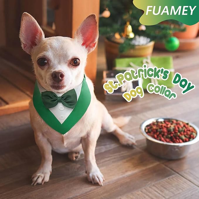 FUAMEY Dog Tuxedo St.Patrick's for Large Dogs,Dog Formal Suit Dogs Attire Pet Bow Tie Puppy Party Costumes Cat Tux Outfits Pets Bandana Cosplay Adjustable Bowties St.Patrick's Day Green XL