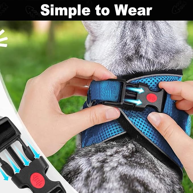 Cat Harness and Leash for Walking, Retractable Cat Harnesses and Leash Set Escape Proof, Breathable Soft Kitten Small Large Harness for Travel Training and Walking, Blue, S
