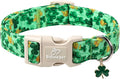 St. Patrick's Day Dog Collar for Large Dogs - Green Shamrock & Yellow Flower Print Dog Collars, Cute Irish Party Puppy Collar, Lightweight Adjustable St. Patricks Day Pet Collars L