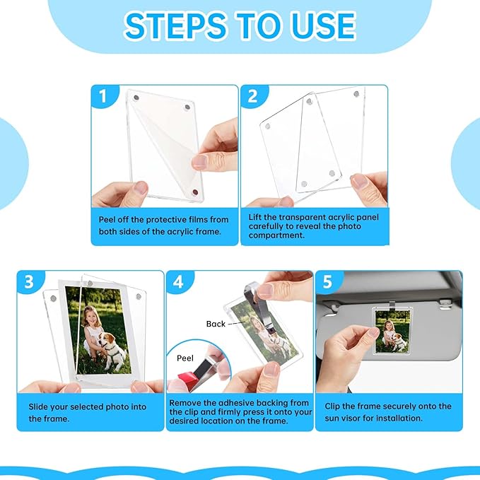 6 Pack Magnetic Car Visor Photo Holder – Personalized Acrylic Clip for Family, Pets, Travel Pictures – Easy Snap-On Car Accessory for Sun Visor (6 Pack, 2.4''x3.5'')