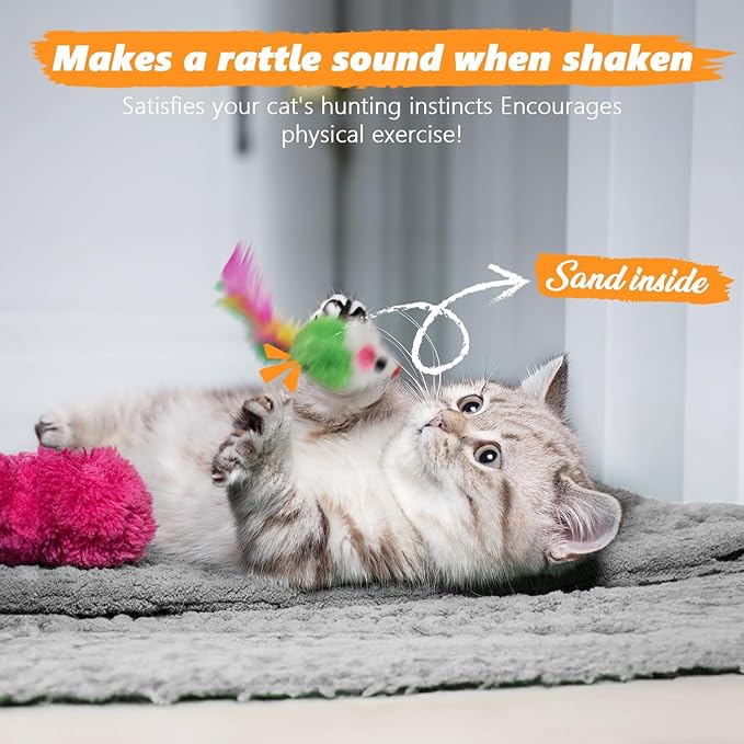Cat Toys Pack, Interactive Cats Toys for Indoor Cat, Speedy Tail 2.0 Cat Toy, Teaser Feather Mouse Toy for Kittens (20PCS)