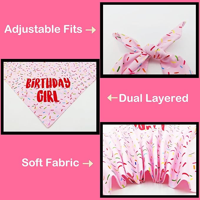 Birthday Girl Dog Bandanas 1 Pack, Pink Dog Scarfs for Girl, HBD Pet Scarves for Birthday Bandanas for Small Medium Dogs (Pink, Small)