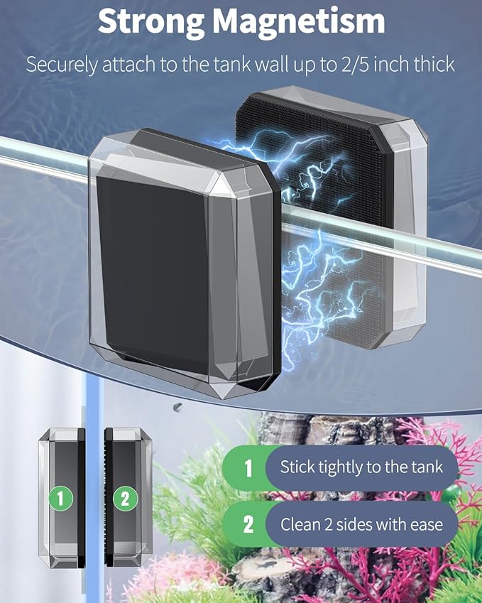 Pawfly Large Magnetic Aquarium Glass Cleaner 2 Inch Aquarium Magnetic Brush Fish Tank Magnetic Glass Cleaner Small Stain Scrubber Brush Aquarium Cleaning Tool for 2/5 Inch Thick Glass (Non-Floatable)