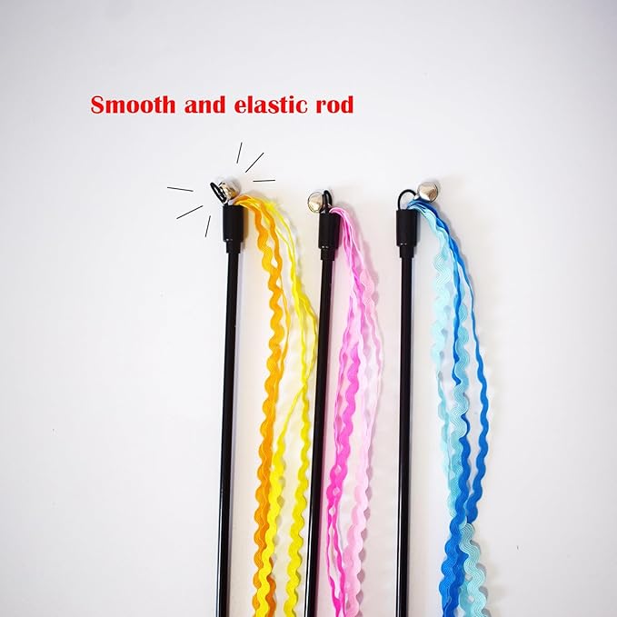 String Cat Toys - 3 colorful ribbon cat wands for fun interactive play