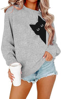 FRYAID Cat Sweatshirt Women Funny Black Cat Graphic Sweater Casual Cat Crewneck Holiday Long Sleeve Hoodie Pullover Top
