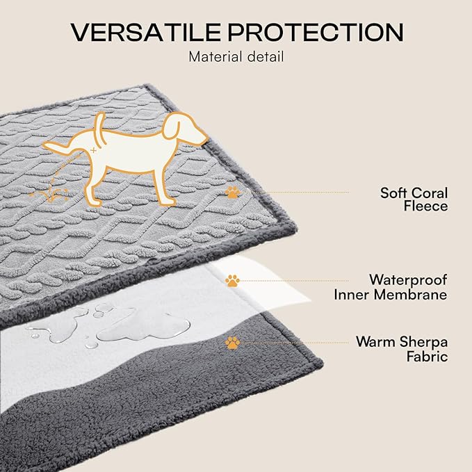 Luciphia Waterproof Pet Blanket, Liquid Pee Proof Dog Blanket for Sofa Bed Couch, Reversible Sherpa Fleece Furniture Protector Cover for Small Medium Large Dogs Cats, Light Grey King Size（90" x 82"）